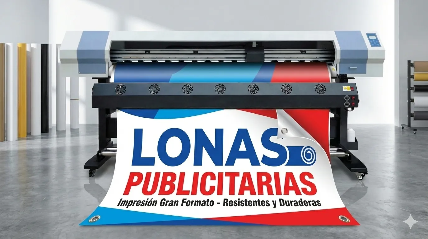 Plotter de gran formato imprimiendo una lona publicitaria