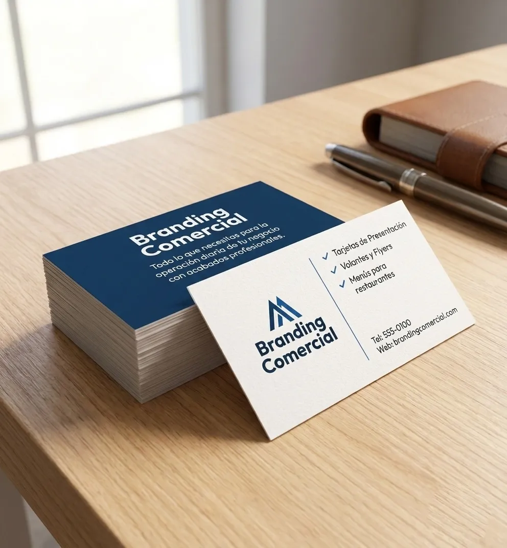 Tarjetas de presentación premium sobre escritorio de madera